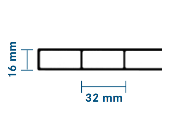 16 mm Stegplatten,  Acryl,  Highlux Sunstop Sky und C-Struktur